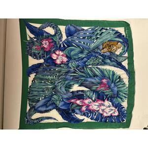 Vintage Salvatore Ferragamo Silk Scarf – Tropical Leopard Jungle Print